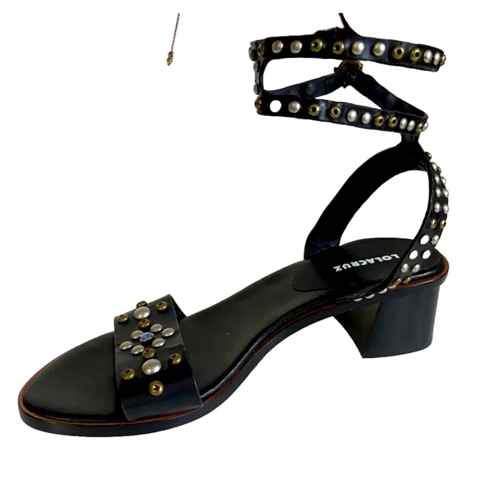 Lola Cruz black leather studded strappy sandals 38